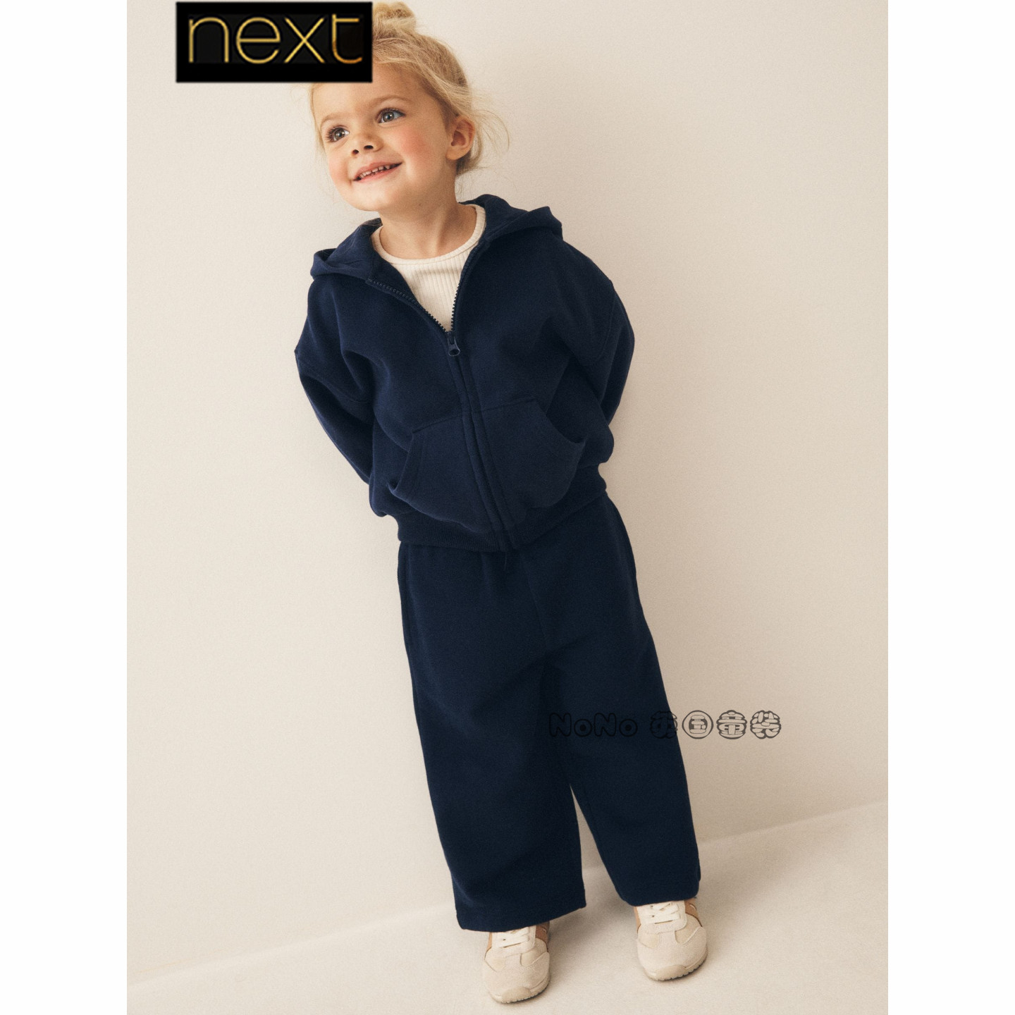 Next英国正品女童藏青色卫裤加绒休闲阔腿长裤1-7岁新款V58-661