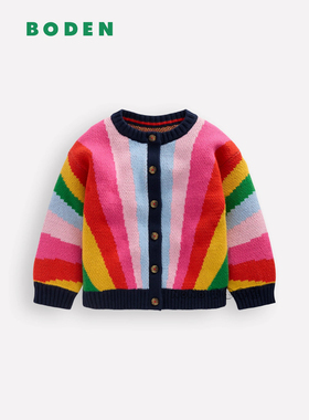 代购英国Mini BODEN女童彩虹条纹毛衣针织开衫含羊毛2-12岁G5627