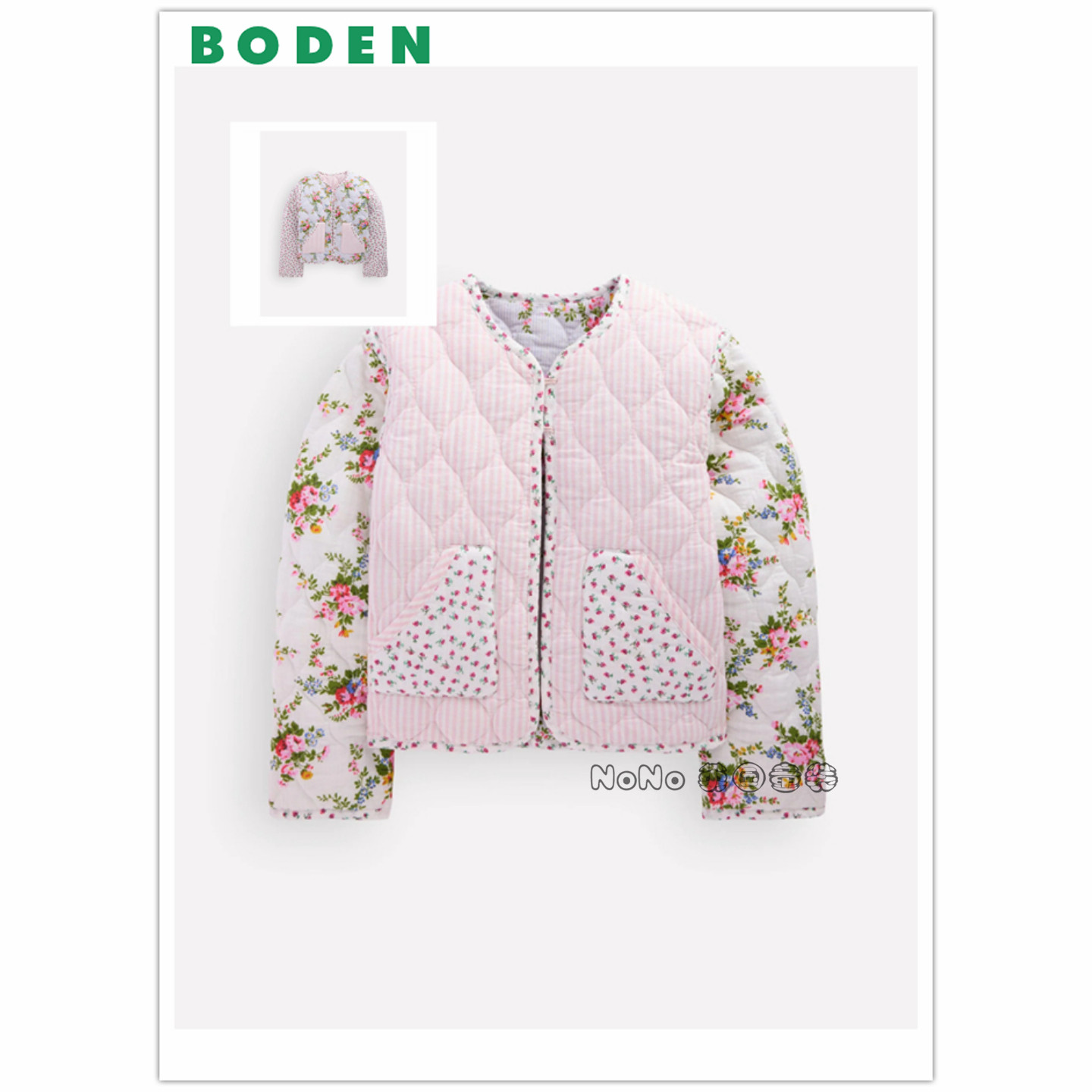 英国Mini BODEN女童粉蓝色碎花棉服外套双面穿夹克2-12岁G5929