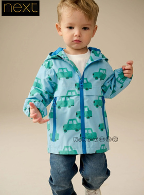 英国Next正品男童蓝色汽车风衣连帽拉链冲锋外套防风防雨Q61-759