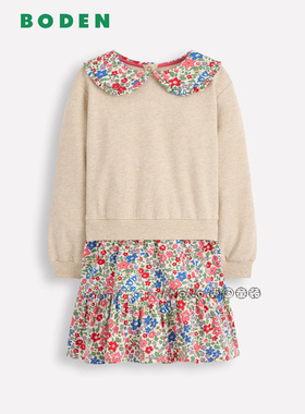 英国Mini Boden女童碎花娃娃翻领长袖卫衣连衣裙2-12岁G5502-NUD