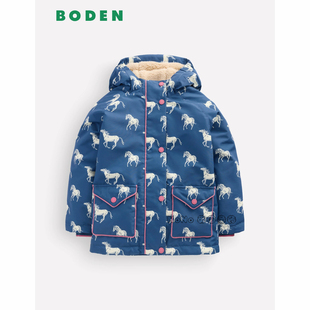 代购英国Mini BODEN女童蓝色马外套羊羔毛棉服加厚风衣G5564
