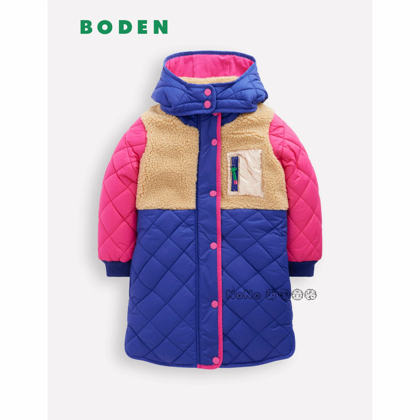 英国Mini BODEN女童粉蓝白拼色外套棉服加厚棉衣长款2-14岁G5622