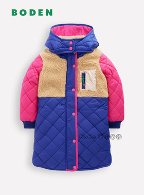 英国Mini BODEN女童粉蓝白拼色外套棉服加厚棉衣长款2-14岁G5622
