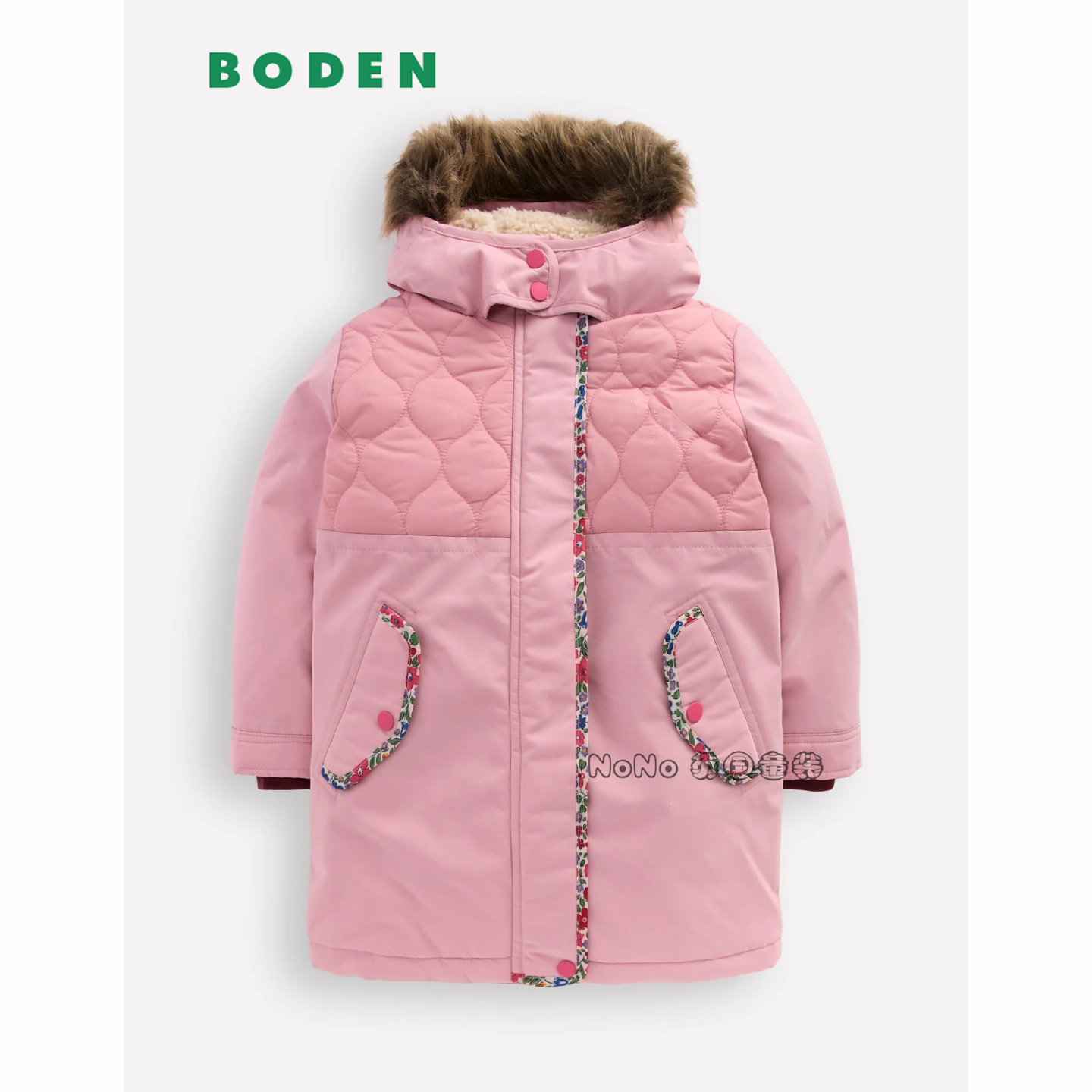 英国Mini BODEN女童粉色碎花外套棉服加厚棉衣长款2-14岁G5621