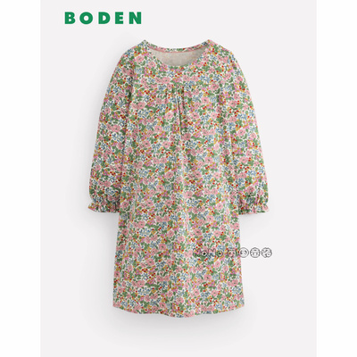 代购英国Mini Boden女大童粉色笑碎花长袖家居服睡裙纯棉G5549