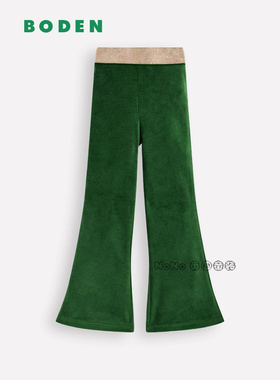 英国Mini Boden女童绿色丝绒喇叭裤打底长裤金松紧腰2-14岁G5724