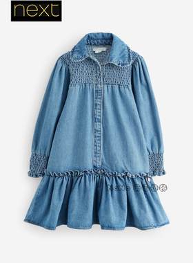 英国Angel Rocket正品女大童连衣裙蓝色牛仔翻领打揽纯棉H54-881