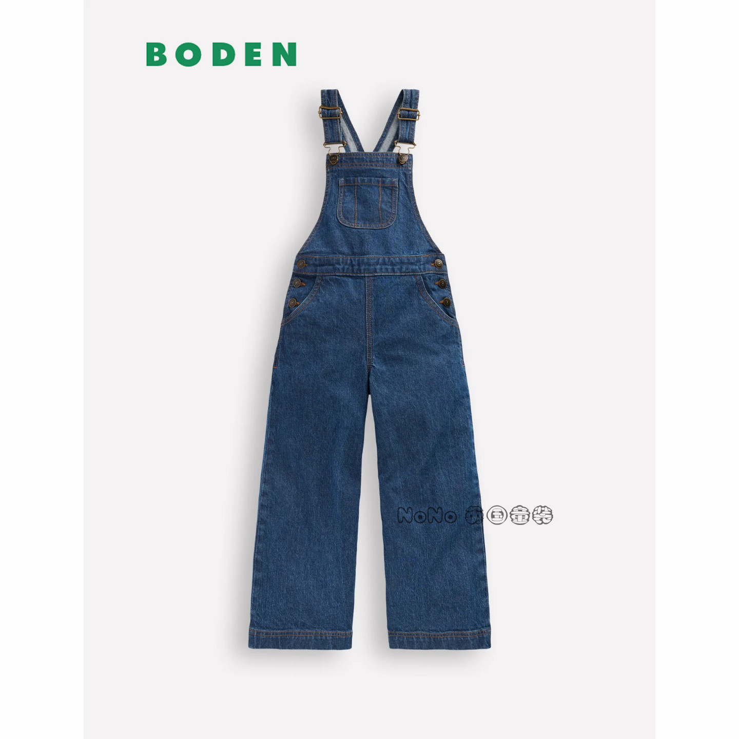 代购英国Mini Boden女童深蓝色背带裤牛仔阔腿裤新款2-14岁G5928