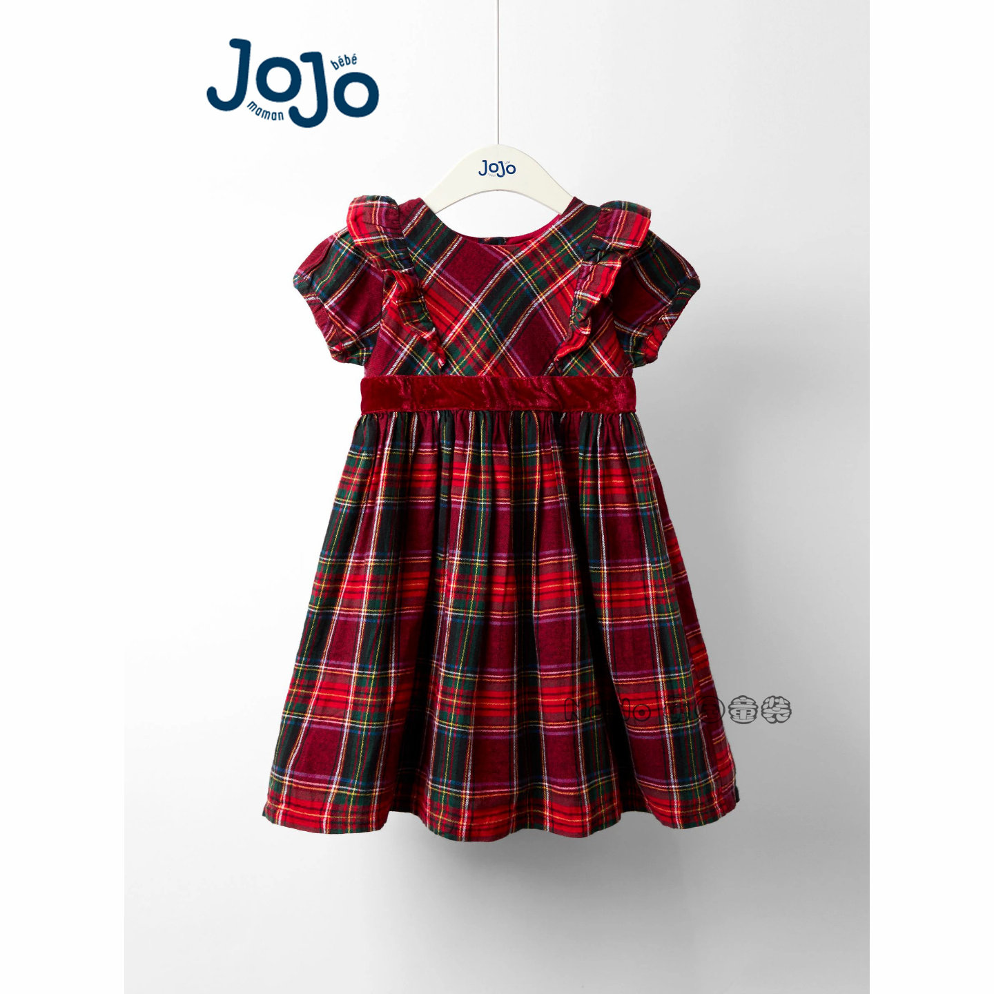 英国JoJo Maman Bebe女童新年红色格子连衣裙纯棉1-7岁W26-416