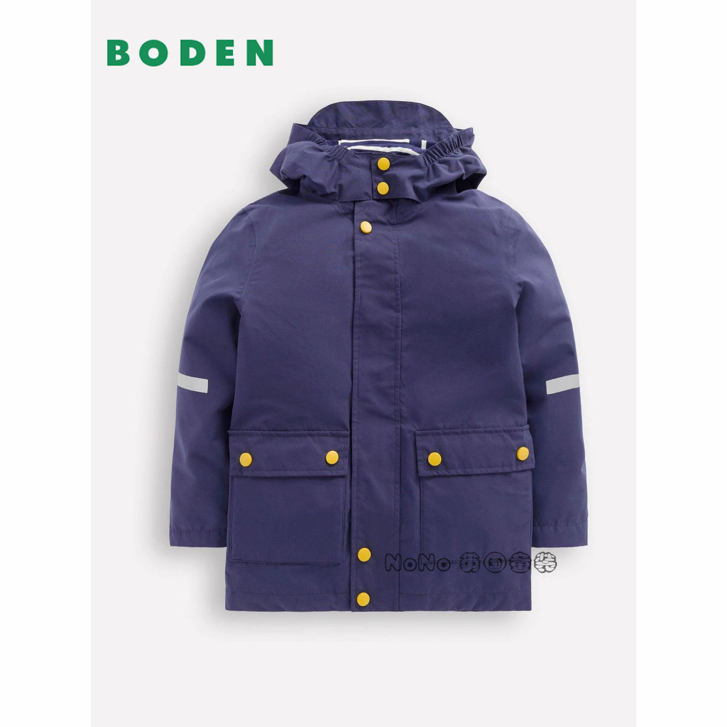代购英国Mini Boden正品男童深蓝色外套连帽中长款风衣防雨冲锋衣