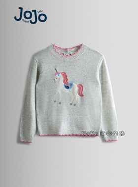 英国JoJo Maman Bebe女童灰色独角兽毛衣针织衫1-7岁羊毛F78-613