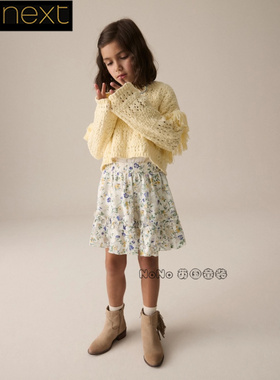Next英国正品代购女大童亲子黄绿色小碎花半身裙纯棉内衬E61-290