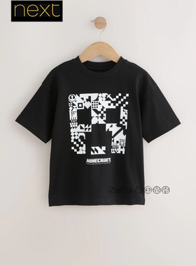 英国Next男大童款亲子黑色我的世界联名短袖T恤纯棉3-16岁F82-302