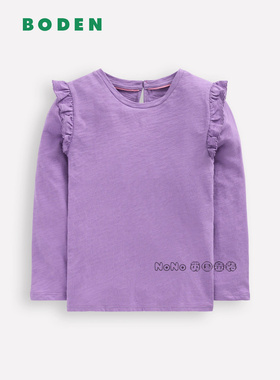 代购英国Mini BODEN女童紫色荷叶边长袖T恤纯棉2-14岁G5505-PRP