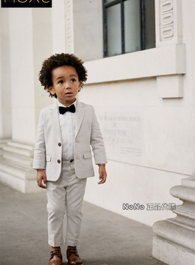 英国Next正品代购男童灰色西装外套衬衣裤子领结西服套装485-414