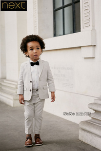 英国Next正品代购男童灰色西装外套衬衣裤子领结西服套装485-414