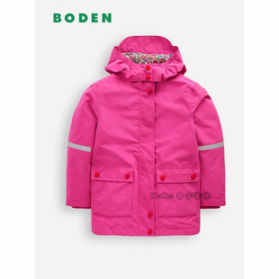 代购英国Mini Boden女童粉色外套连帽中长款风衣防雨冲锋衣