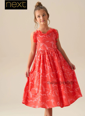 英国Angel Rocket正品女大童连衣裙粉红色印花全棉吊带G76-988