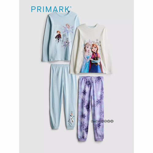 英国Primark代购儿童蓝白色爱莎冰雪奇缘长袖家居服睡衣裤柔软