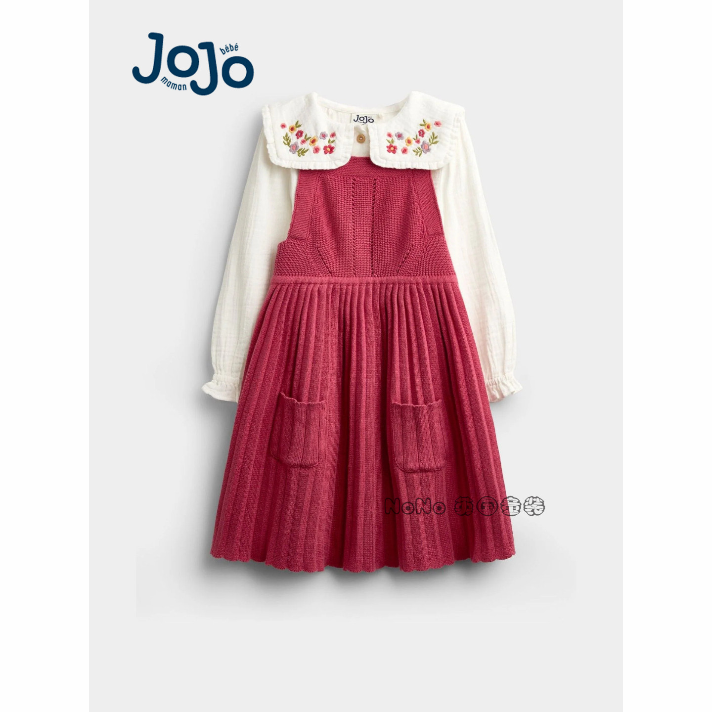 英国JOJO Maman Bebe女童毛衣裙长袖刺绣衬衫连衣裙套装G44-054