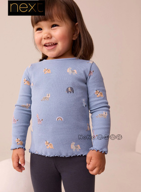 英国Next正品代购女童蓝色动物园彩虹长袖T恤运动休闲纯棉F74-391