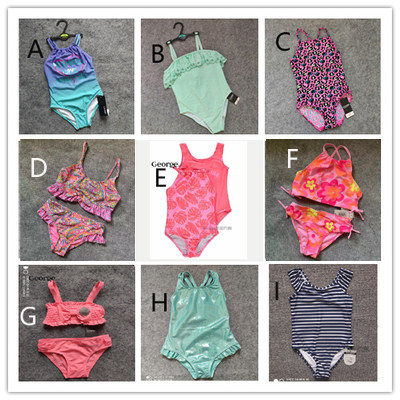 现货英国乔治George女童豹纹绿色闪亮连体泳衣比基尼分体印花条纹