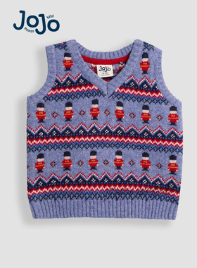 英国JoJo Maman Bebe男童蓝色英伦卫兵马甲毛衣针织衫羊毛F49-213