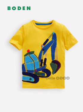 现货英国Mini BODEN正品男女童挖掘机毛巾刺绣T恤夏季纯棉F83-412