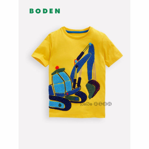 现货英国Mini BODEN正品男女童挖掘机毛巾刺绣T恤夏季纯棉F83-412
