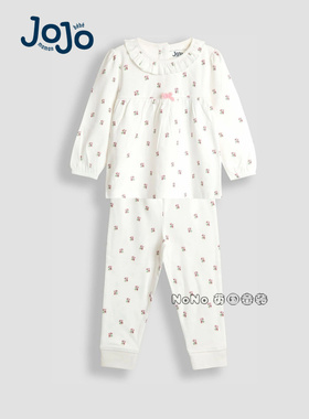 英国JoJo Maman bebe儿童乳白色碎花纯棉家居服长袖睡衣裤W22-748