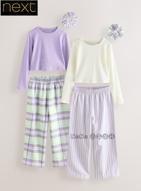 英国Next正品女大童亲子紫白色格子T恤短袖家居服睡衣裤F21-589