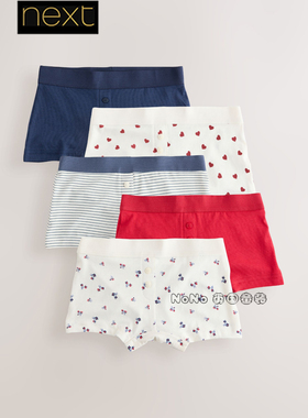 英国Next代购女童款碎花红白蓝色四角平角内裤纯棉1-16岁W92-951