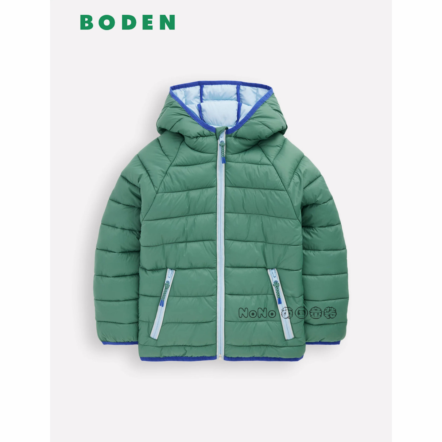 英国Mini BODEN男童绿色轻薄外套棉服连帽棉衣2-14岁新款B2810
