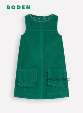 英国Mini Boden女童绿色灯芯绒刺绣灯芯绒无袖连衣裙2-12岁G5544