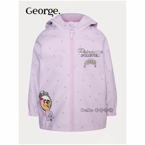 英国乔治George女童紫色迪士尼公主外套外套防雨雪棉服1425221