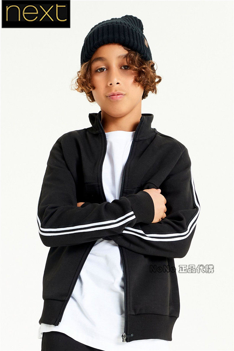 现货Next英国正品男大童可亲子黑色拉链卫衣立领运动衫771-275