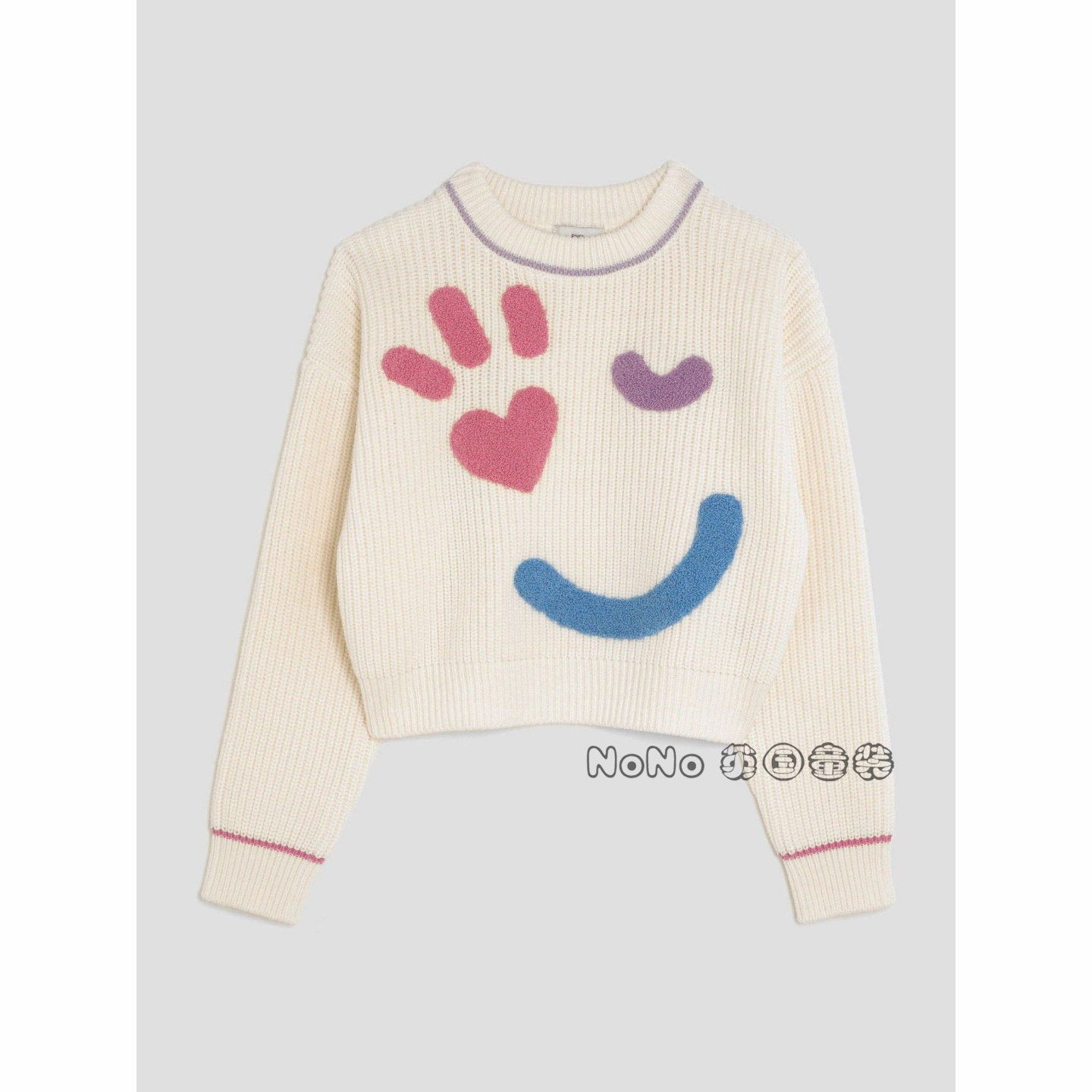 英国NEXT官网正品代购女童笑脸乳白色毛衣针织衫5-12岁H86-813