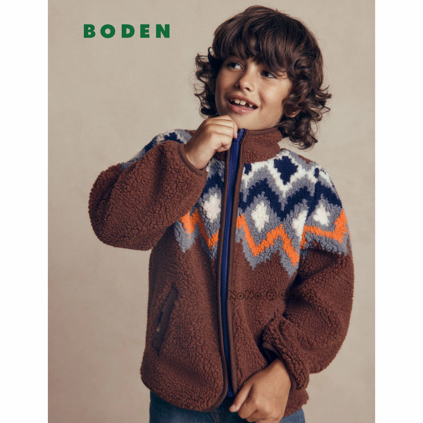 英国Mini BODEN男童咖色费尔岛外套羊羔毛夹克2-12岁新款B2818