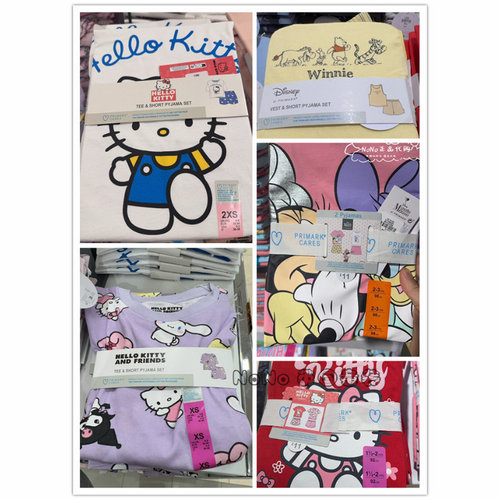 代购英国Primark成人大童KITTY美乐蒂草莓熊短袖家居服睡裤纯棉