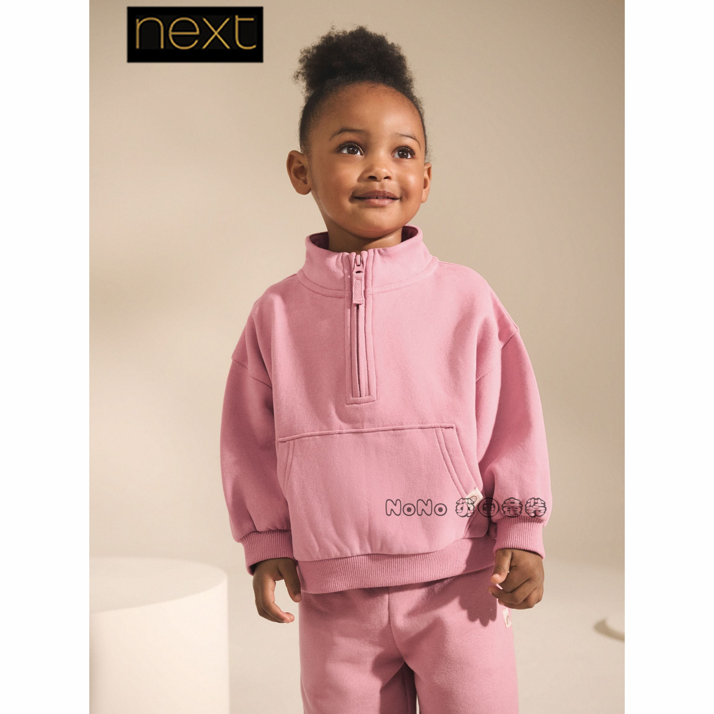 英国Next正品女童粉色卫衣运动衫套头拉链圆领1-7岁新款F59-838