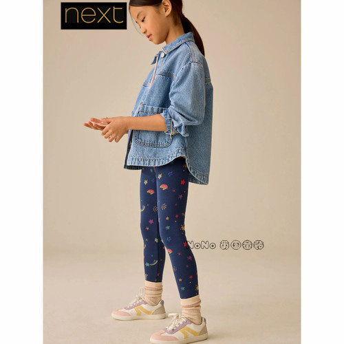 英国Next女大童款藏青色彩虹星星打底休闲长裤3-16岁新款G27-836