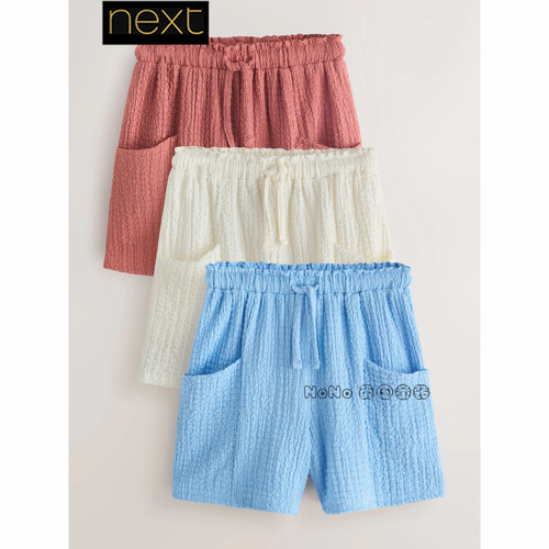 英国Next正品女大童亲子款蓝白咖色短裤休闲三条3-16岁Y08-372