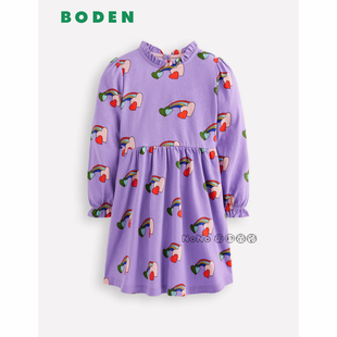 连衣裙纯棉2 Boden女童紫色爱心彩虹长袖 12岁G5741 英国Mini 代购