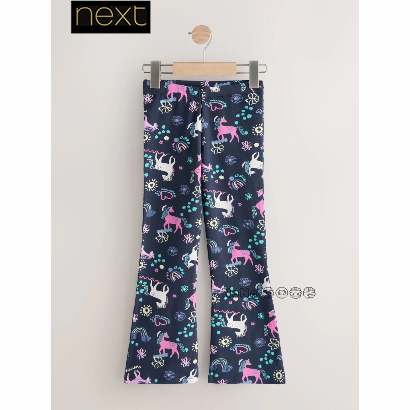 英国Next代购女大童亲子蓝色碎花独角兽纯棉喇叭裤3-16岁F72-286