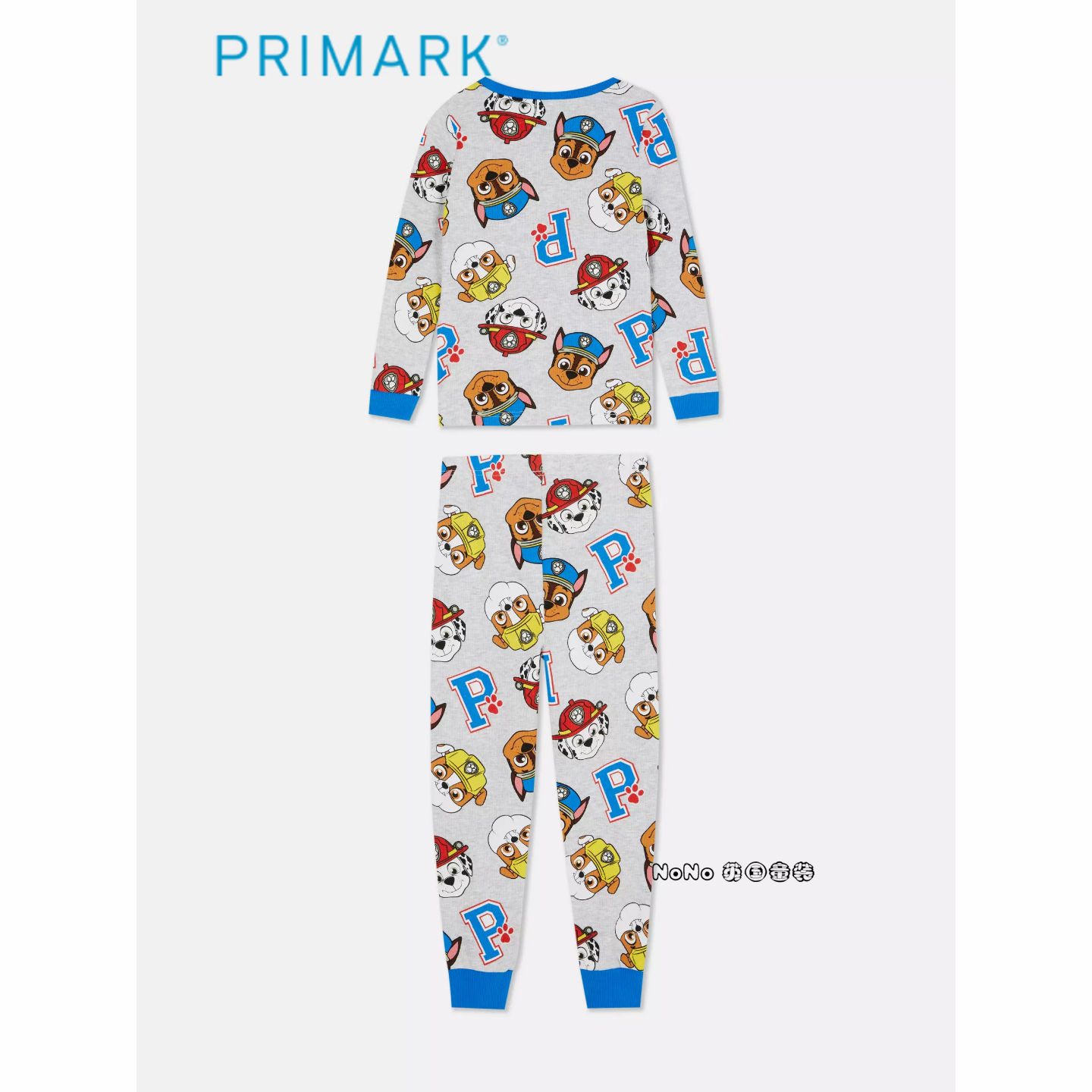 代购英国Primark男童灰色汪汪队阿奇长袖家居服睡衣裤纯棉1-7岁