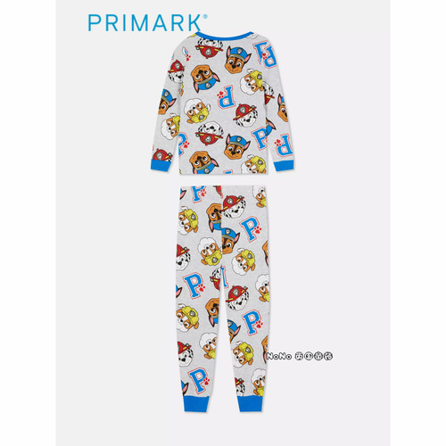 代购英国Primark男童灰色汪汪队阿奇长袖家居服睡衣裤纯棉1-7岁