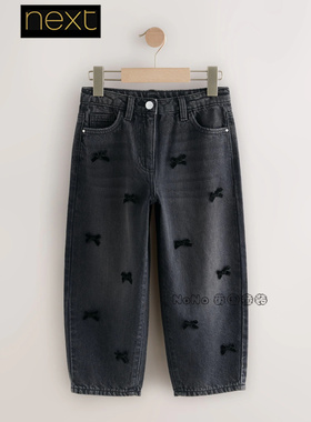 英国Next代购女大童亲子炭灰色蝴蝶结牛仔裤纯棉3-16岁F74-205