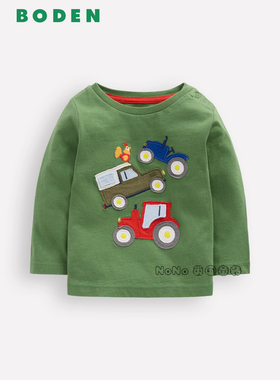 代购英国Baby BODEN婴童墨绿色汽车贴布长袖T恤纯棉0-3岁Y2696
