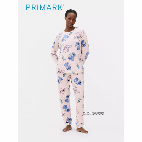 代购英国Primark女款大童粉色史迪奇仔保暖绒长袖家居服睡衣裤